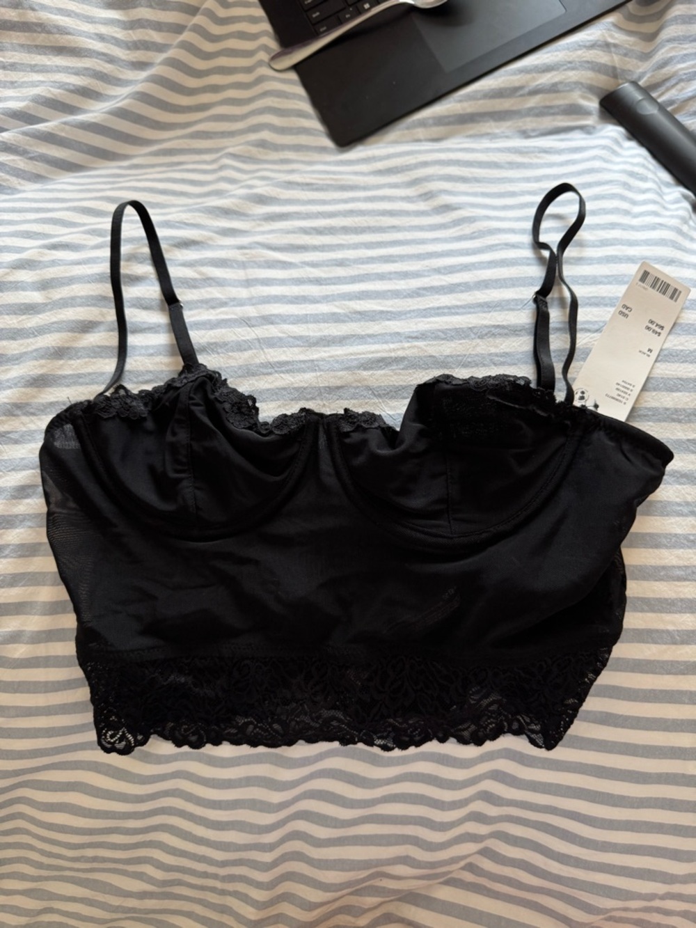 Black Lace Longline Courst Crop Top